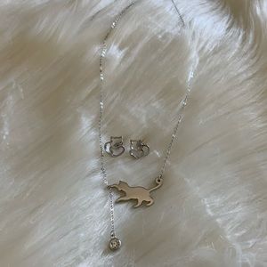 Cat necklace and earrings set